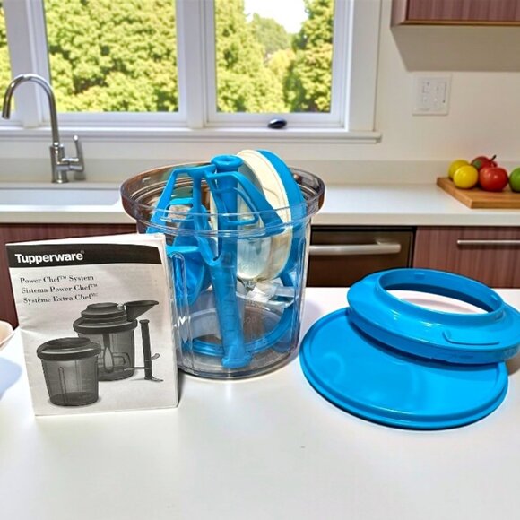 NEW Tupperware POWER CHEF SYSTEM Blue Supersonic Extra Food Processor Set - Picture 1 of 5